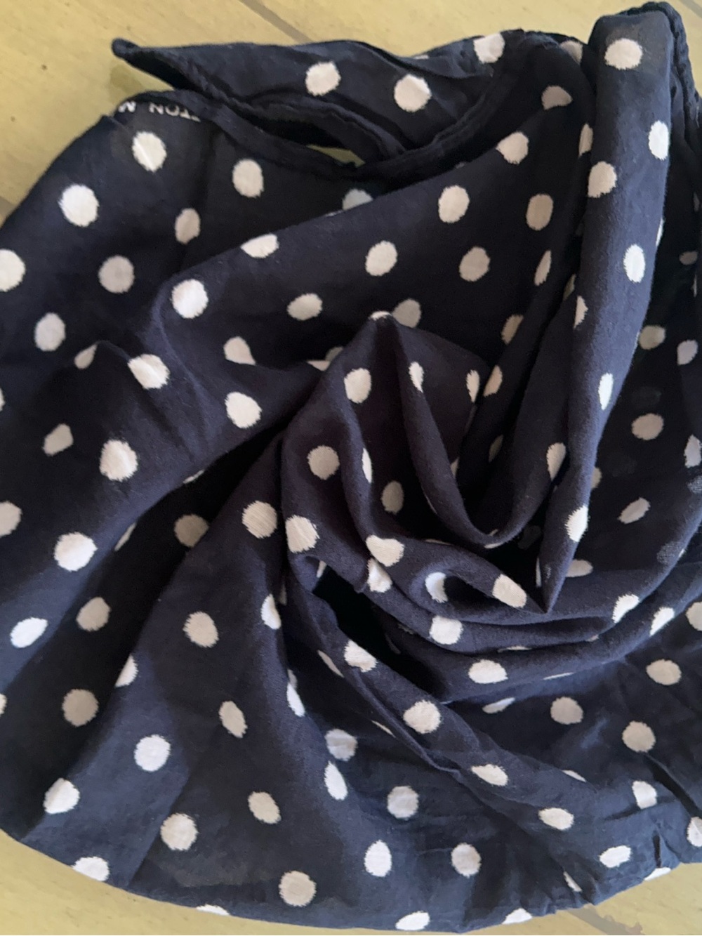 Navy and White Polka Dot Scarf 19” x 19“ cotton